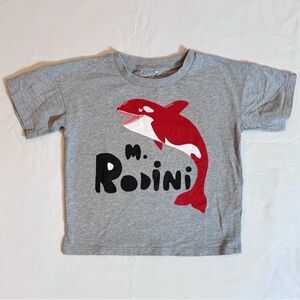Mini Rodini Orca SP Tee Boys 4-5 Y Girls Grey Melange Cotton T-Shirt Summer Gray
